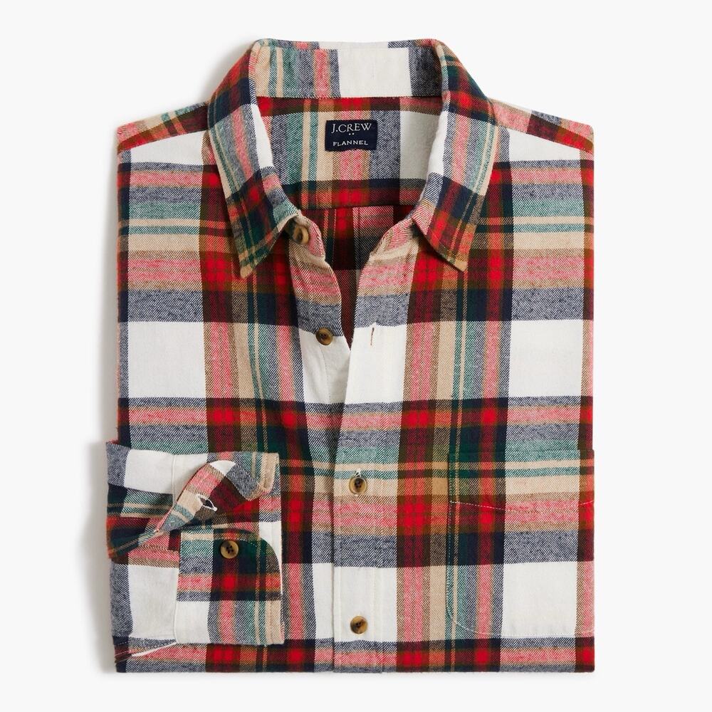 J.Crew Men's Classic Fit Plaid Flannel Shirt Men's M Ivory‎ Multi Plaid